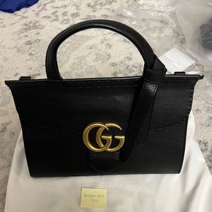 Calfskin Small GG Marmont Top Handle Bag Black